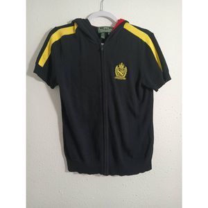 L-RL Lauren Active Ralph Lauren Hoodie Top Black M 36" Chest Crest Logo FullZip